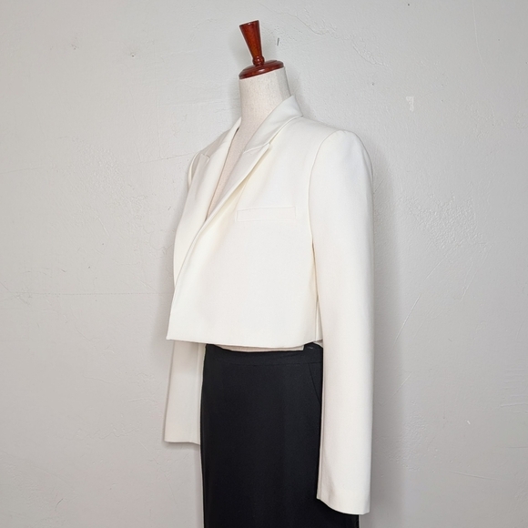 ZARA Ecru Open Front Cropped Structured Blazer Size Small - Picture 3 of 8